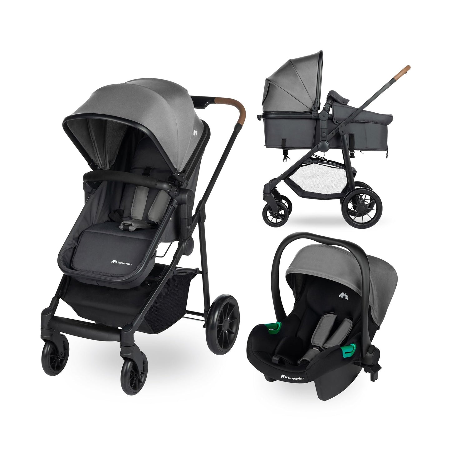 Bebeconfort Luvia Trio, Kinderwagen 3 in 1, 0–4 Jahre (0–22 kg), Baby Kinderwagen, Babyschale, Kinderwagenaufsatz, Smartes Faltsystem, Verstellbarer Schieber, Stoßdämpfung auf Rädern