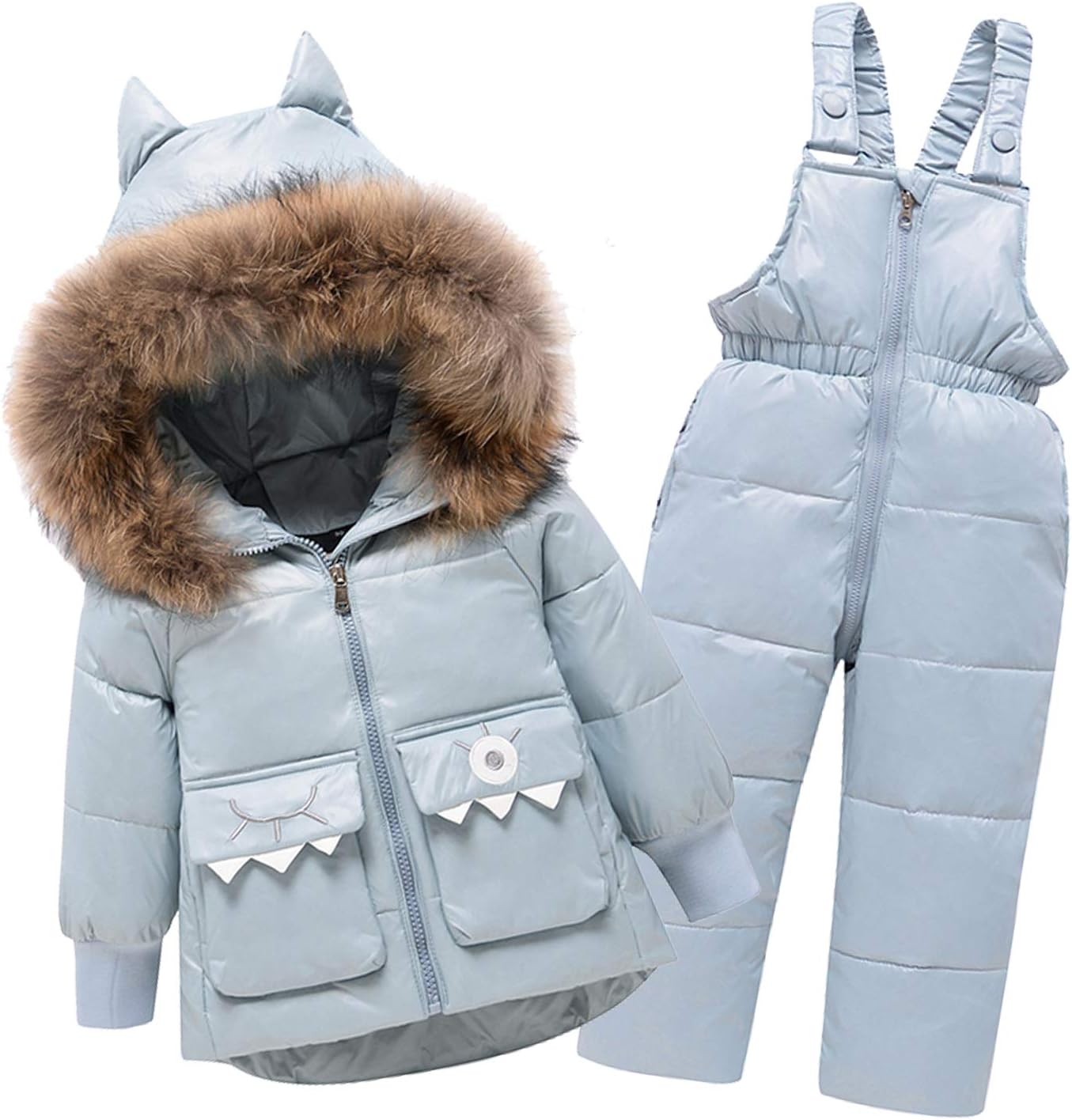 Amropi Skianzug Kinder Schneeanzug Daunenjacke mit Kapuze + Skihose 2tlg Winteranzug Set für 1-5 Jahre div. Farben