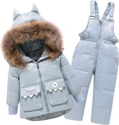 Amropi Skianzug Kinder Schneeanzug Daunenjacke mit Kapuze + Skihose 2tlg Winteranzug Set für 1-5 Jahre div. Farben