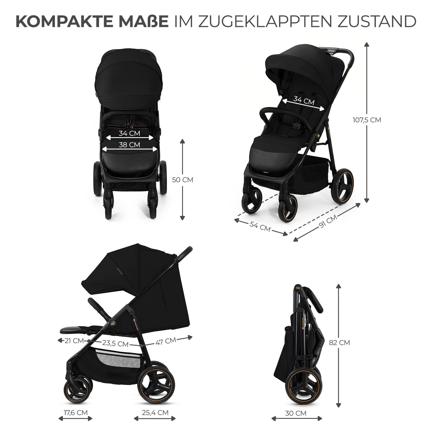 Kinderkraft TRIG 3 Kinderwagen, Kinderbuggy, Liegewagen, Sportwagen, Buggy, Zusammenklappen, Breite und tiefe Sitz, mit Liegeposition, 4 Rad Dämpfung, Große Dach, 5-Punkt-Gurt, bis zu 25 kg, Beige