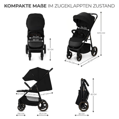 Kinderkraft TRIG 3 Kinderwagen, Kinderbuggy, Liegewagen, Sportwagen, Buggy, Zusammenklappen, Breite und tiefe Sitz, mit Liegeposition, 4 Rad Dämpfung, Große Dach, 5-Punkt-Gurt, bis zu 25 kg, Beige