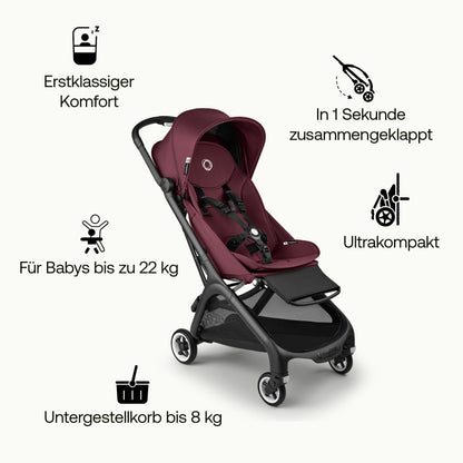 Bugaboo Butterfly ultrakompakter Reise-Kinderwagen, klein & leicht, einhändig faltbar und einfach zu lenken, ergonomischer City-Buggy für Babys ab 6 Monaten, mit viel Stauraum