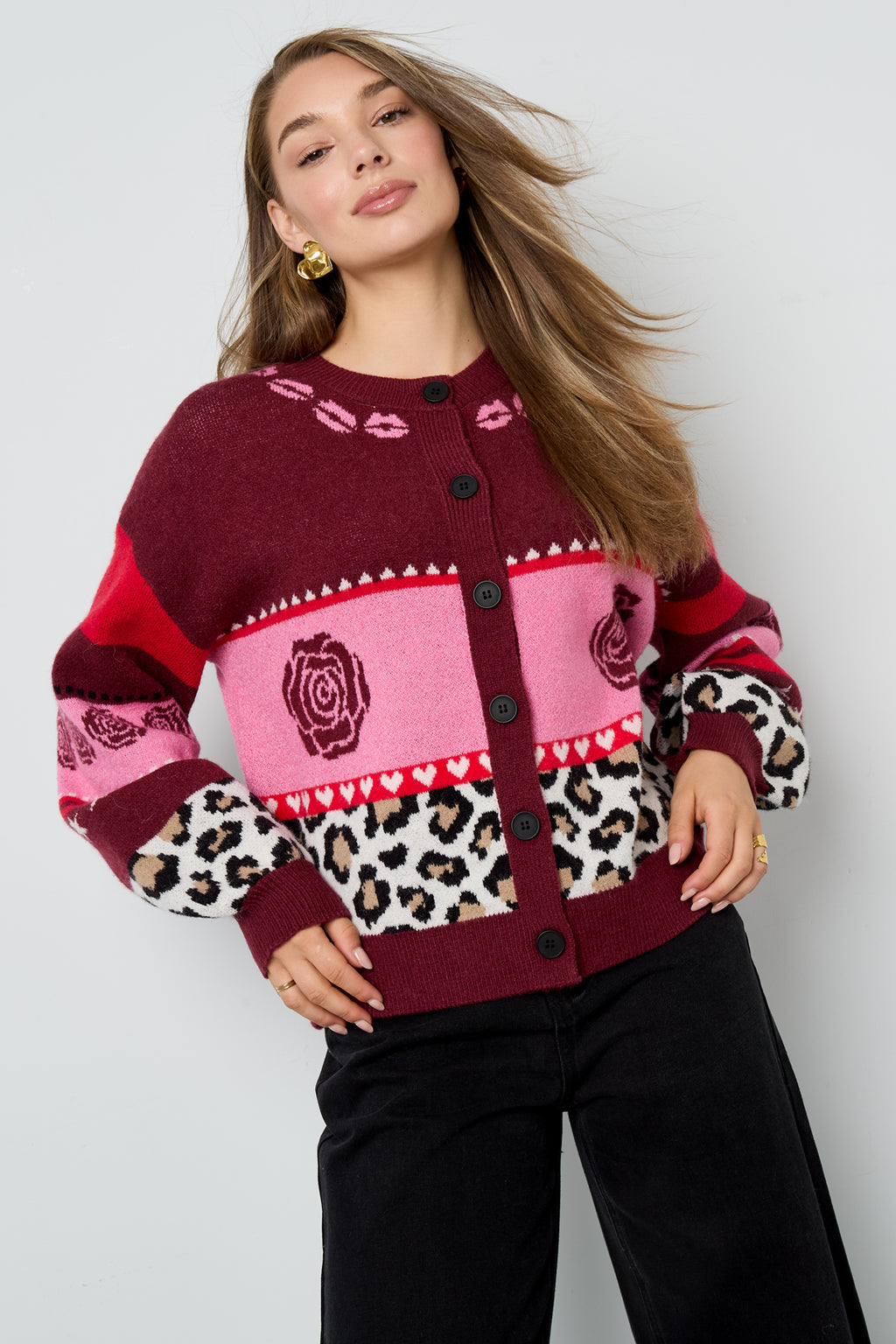 Gestrickte Polyesterfaser Damen Cardigan Casual Blumenmuster