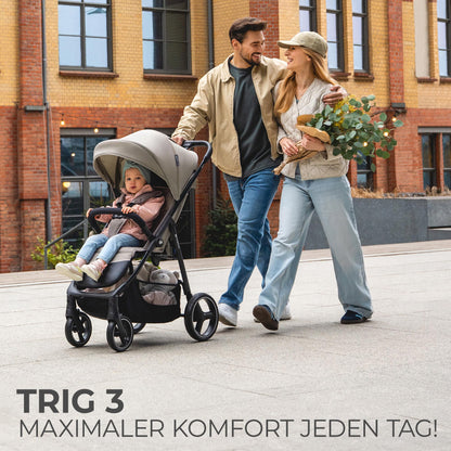 Kinderkraft TRIG 3 Kinderwagen, Kinderbuggy, Liegewagen, Sportwagen, Buggy, Zusammenklappen, Breite und tiefe Sitz, mit Liegeposition, 4 Rad Dämpfung, Große Dach, 5-Punkt-Gurt, bis zu 25 kg, Beige