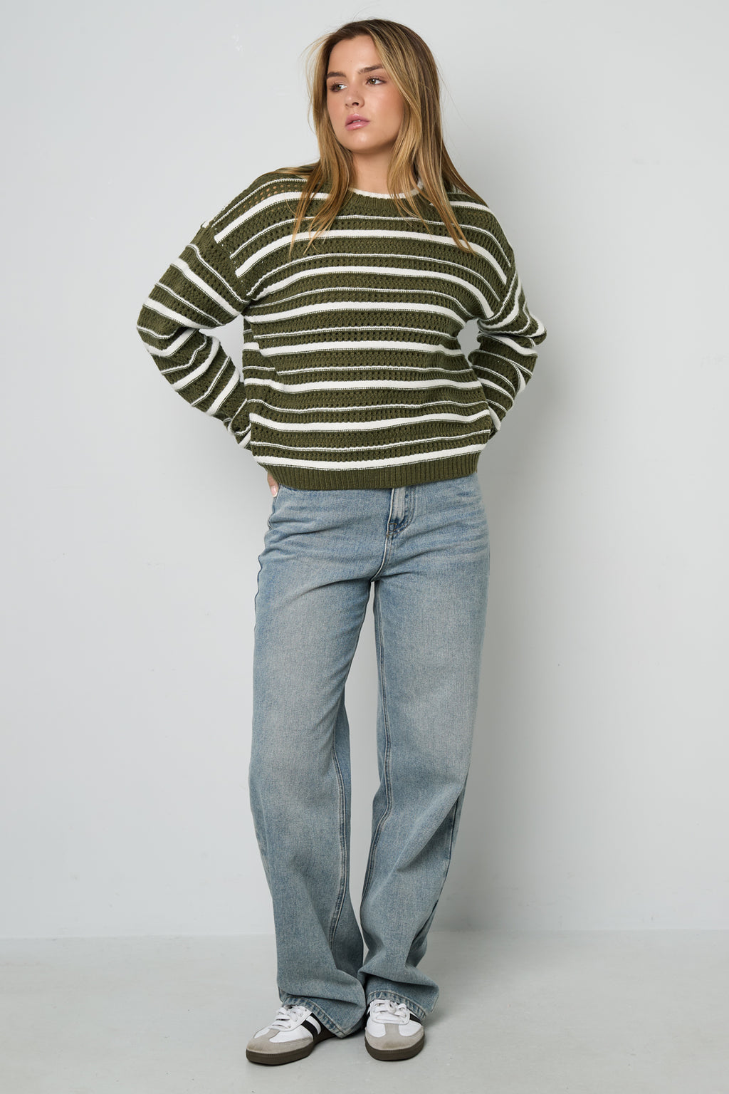 Gestrickte Polyesterfaser Damen Strickpullover Casual Streifen