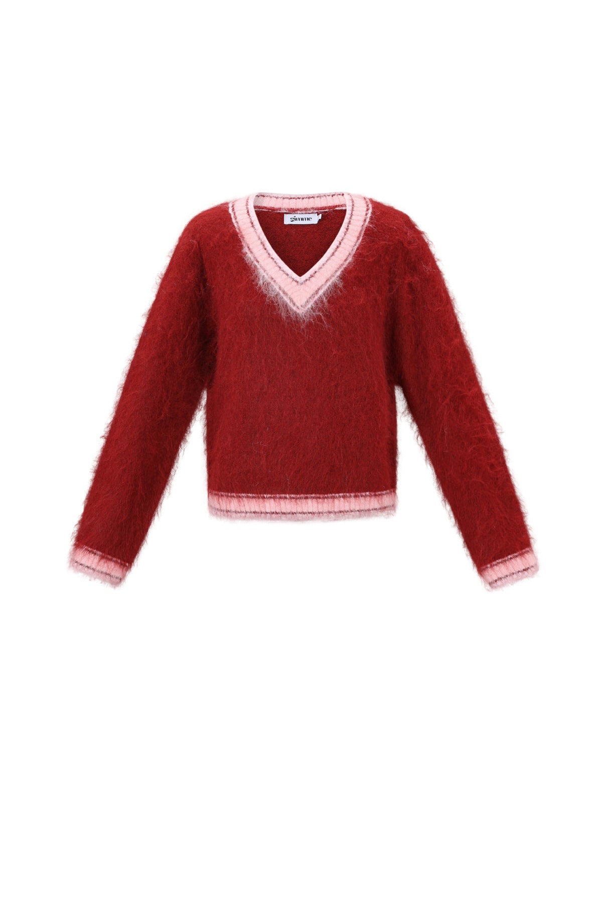 Gestrickte Polyesterfaser Damen V-Ausschnitt Pullover Casual Farbkontrast