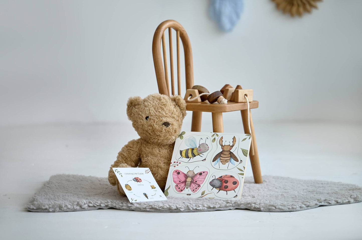 Lebenszyklus der Insekten Holzpuzzle Montessori Lernspielzeug