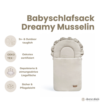 Babyschlafsack Dreamy Musselin – Atmungsaktiver Ganzjahresschlafsack