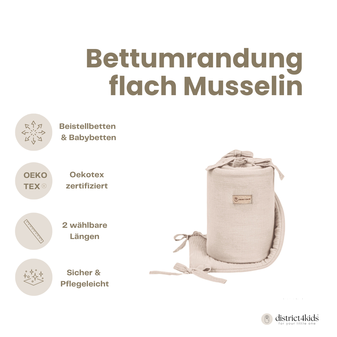 Bettumrandung Musselin für Babybett & Beistellbett – Weich, Sicher & Handgefertigt