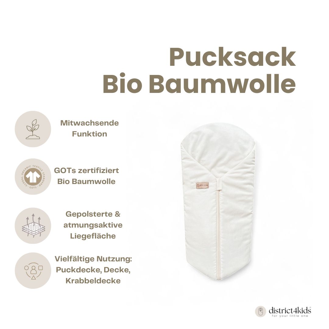 Pucksack Bio-Baumwolle mitwachsend - Ganzjahres Schlafsack für Babys