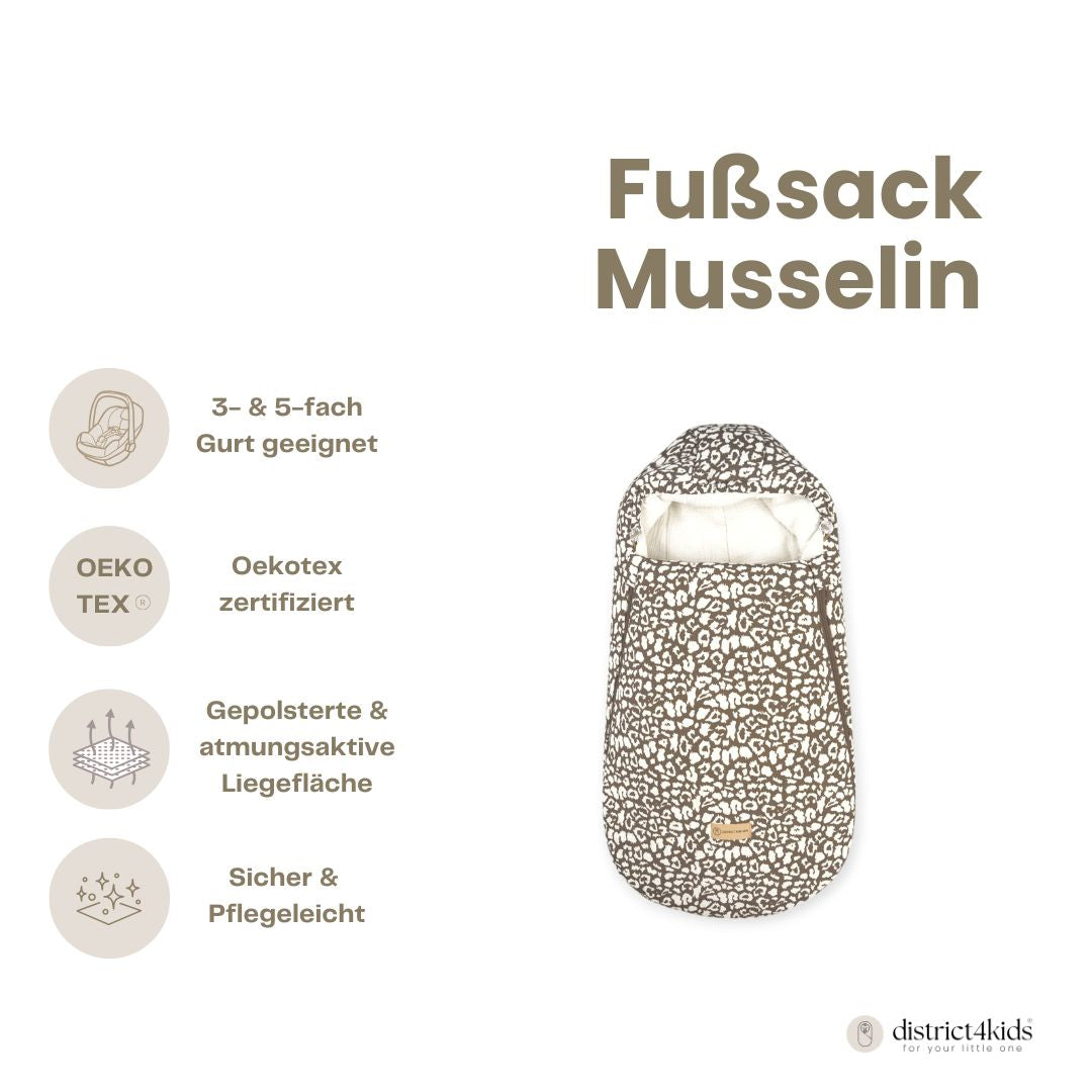 Winterfußsack Musselin Leopard für Kinderwagen Autoschale