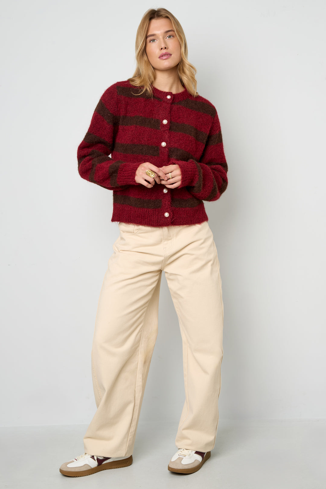 Gestrickte Polyesterfaser Damen-Cardigan Casual Streifen