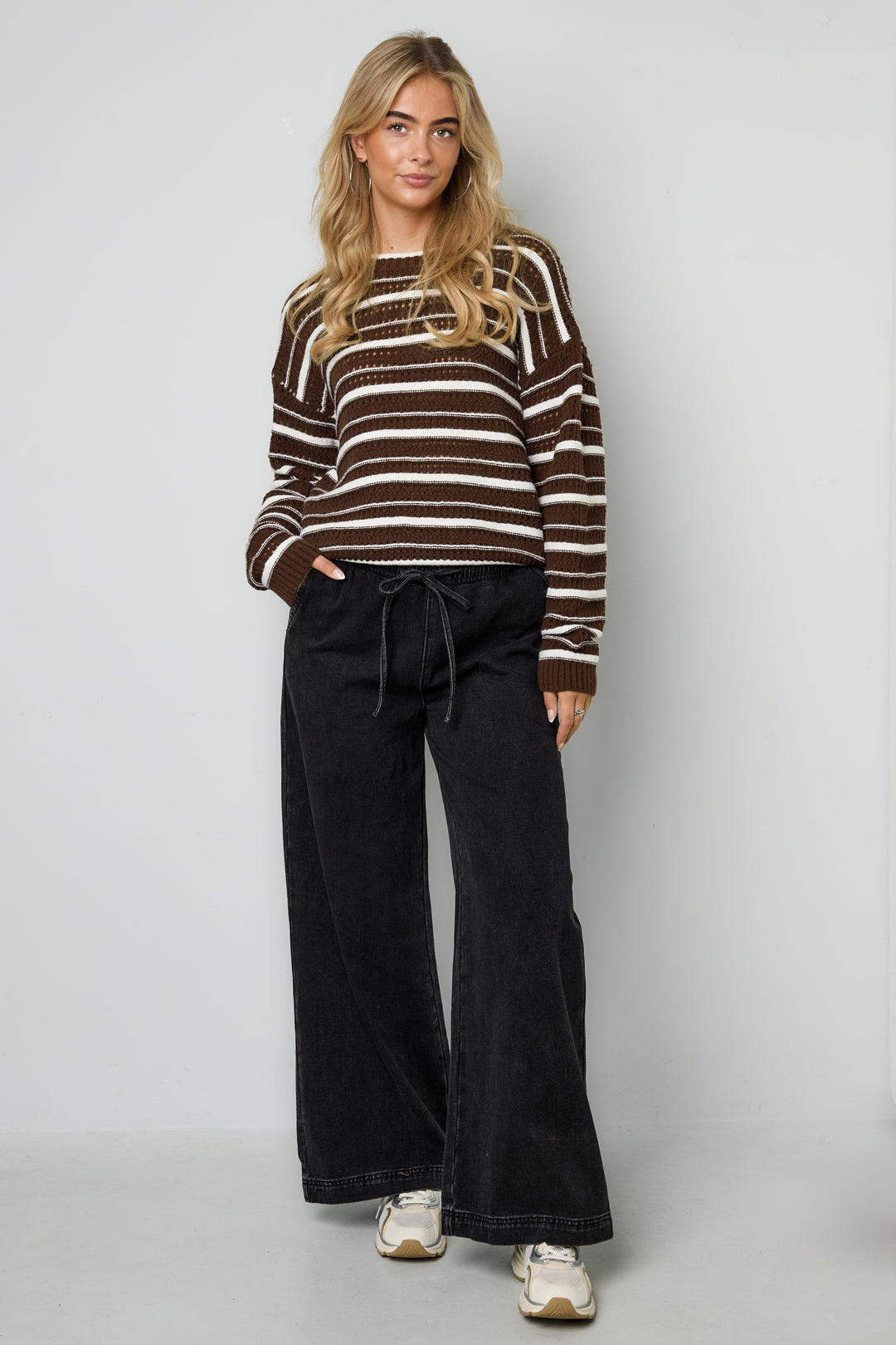 Gestrickte Polyesterfaser Damen Strickpullover Casual Streifen