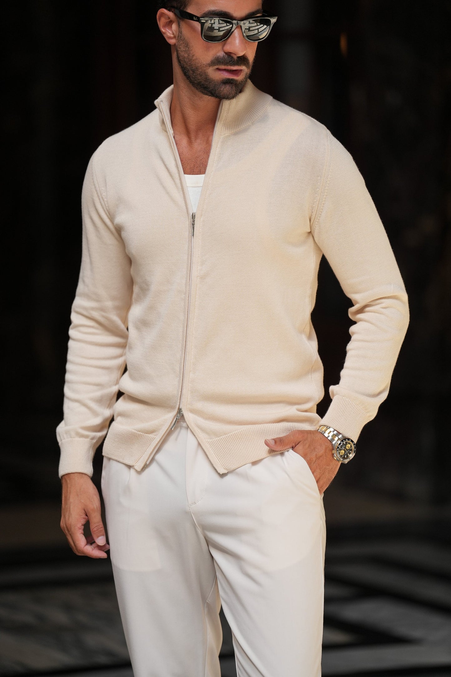 ZALTI Cardigan mit Reißverschluss in creme