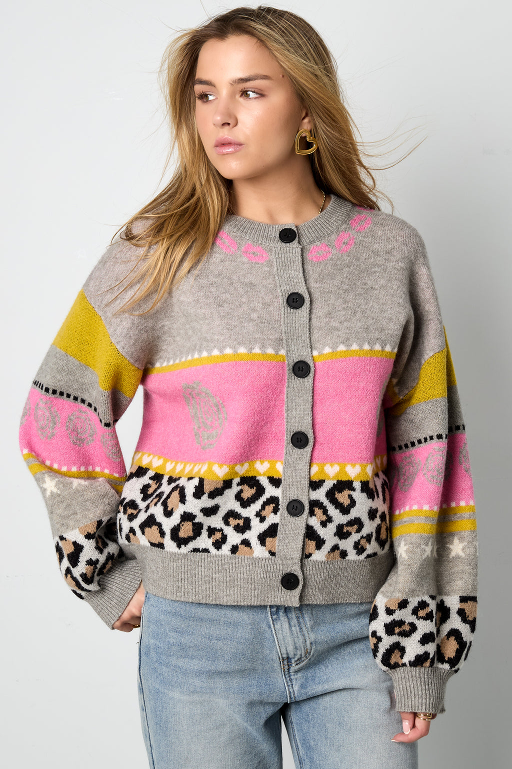 Gestrickte Polyesterfaser Damen Cardigan Casual Blumenmuster