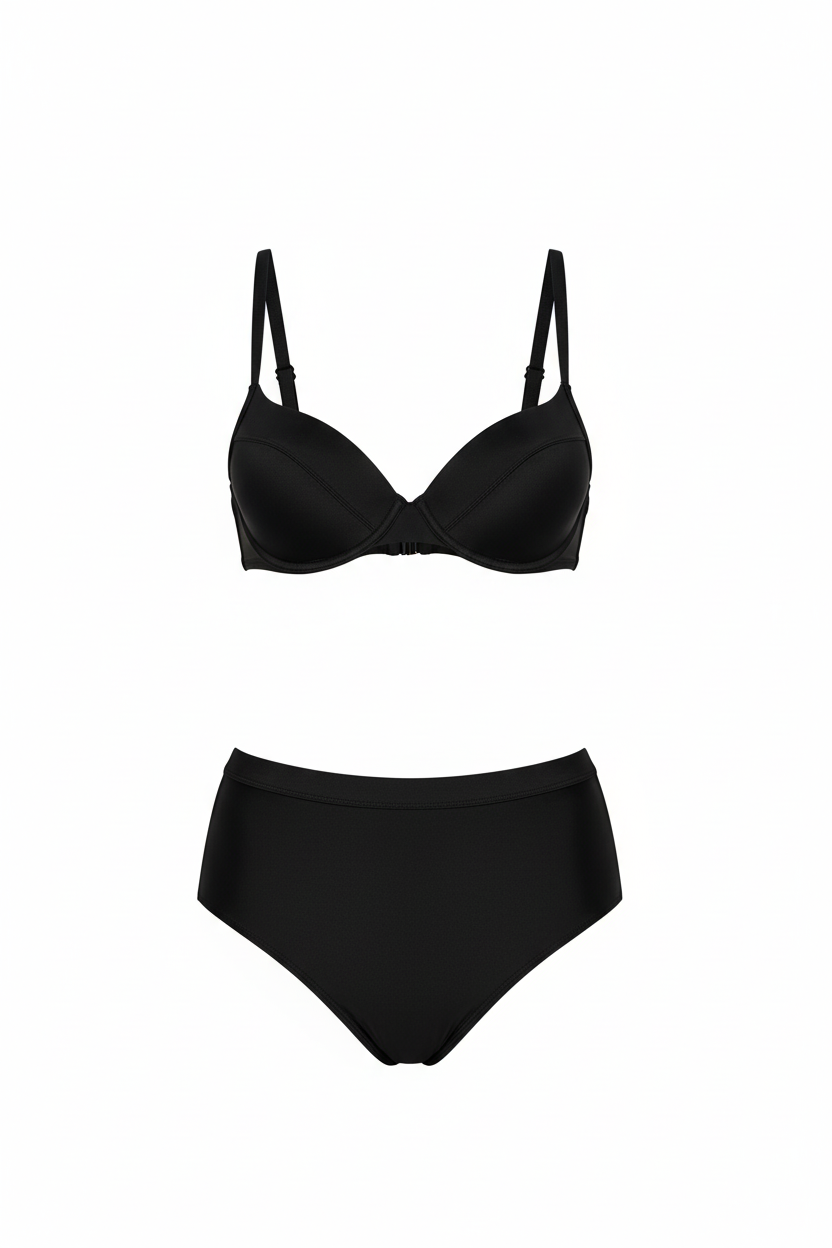 Schwarzer Bikini mit hoher Taille