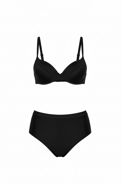 Schwarzer Bikini mit hoher Taille