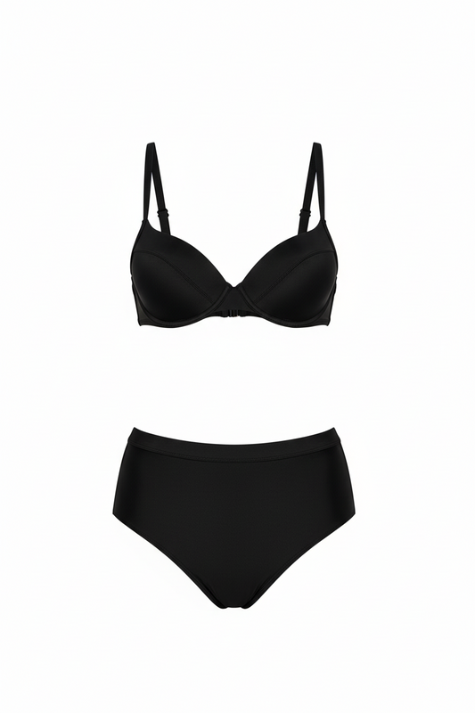 Schwarzer Bikini mit hoher Taille