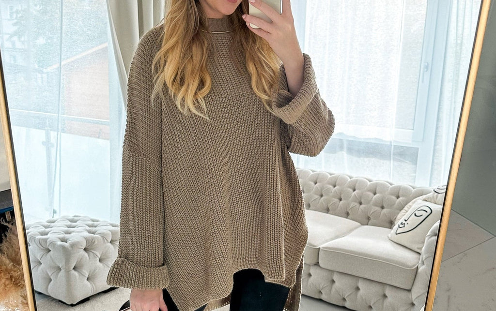 ZOELLA Long Pullover mit Seiten-Schlitz in taupe
