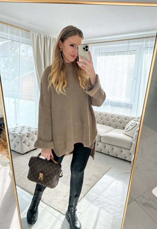 ZOELLA Long Pullover mit Seiten-Schlitz in taupe