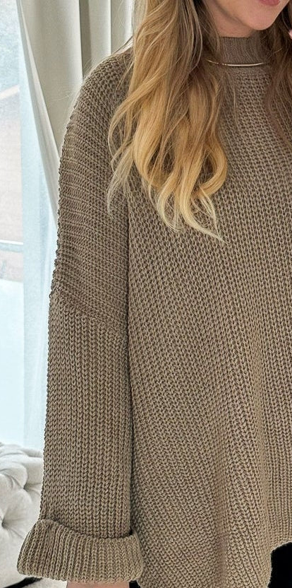 ZOELLA Long Pullover mit Seiten-Schlitz in taupe