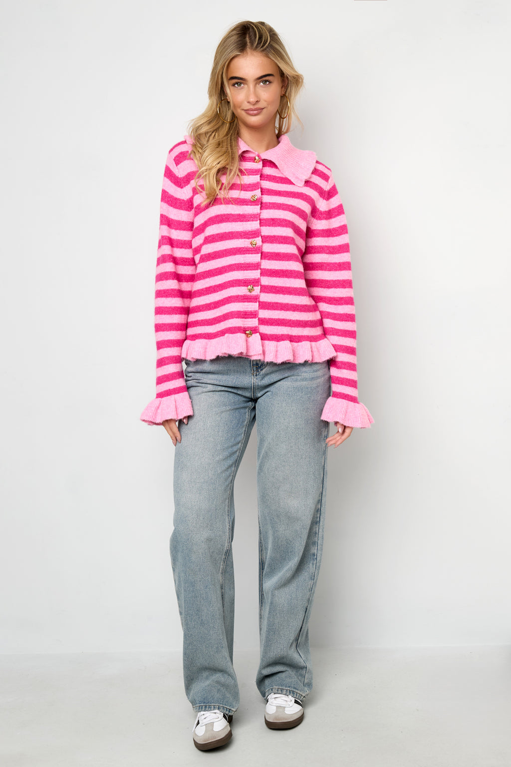 Gestrickte Polyesterfaser Damen-Cardigan Casual Streifen