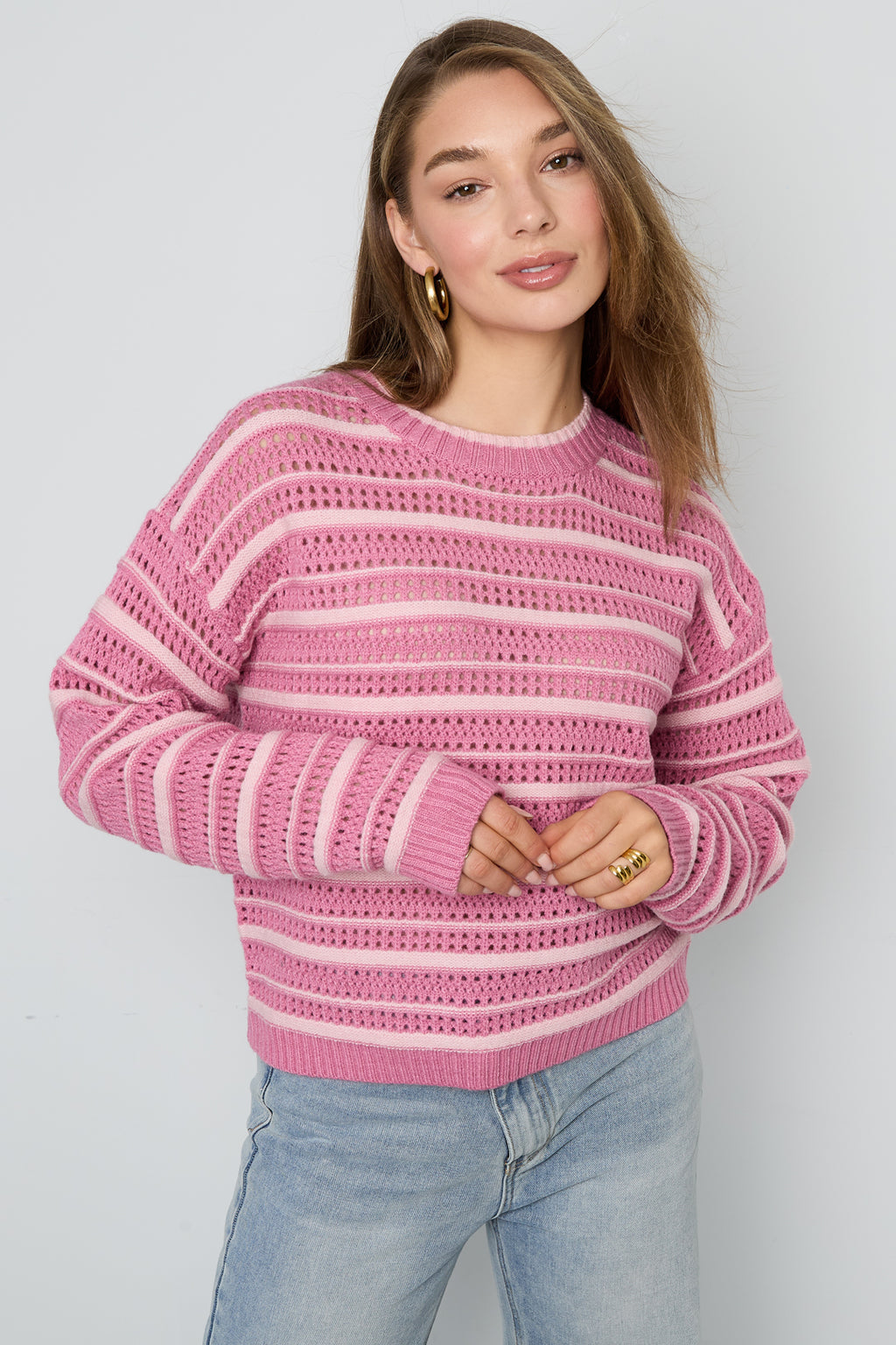 Gestrickte Polyesterfaser Damen Strickpullover Casual Streifen