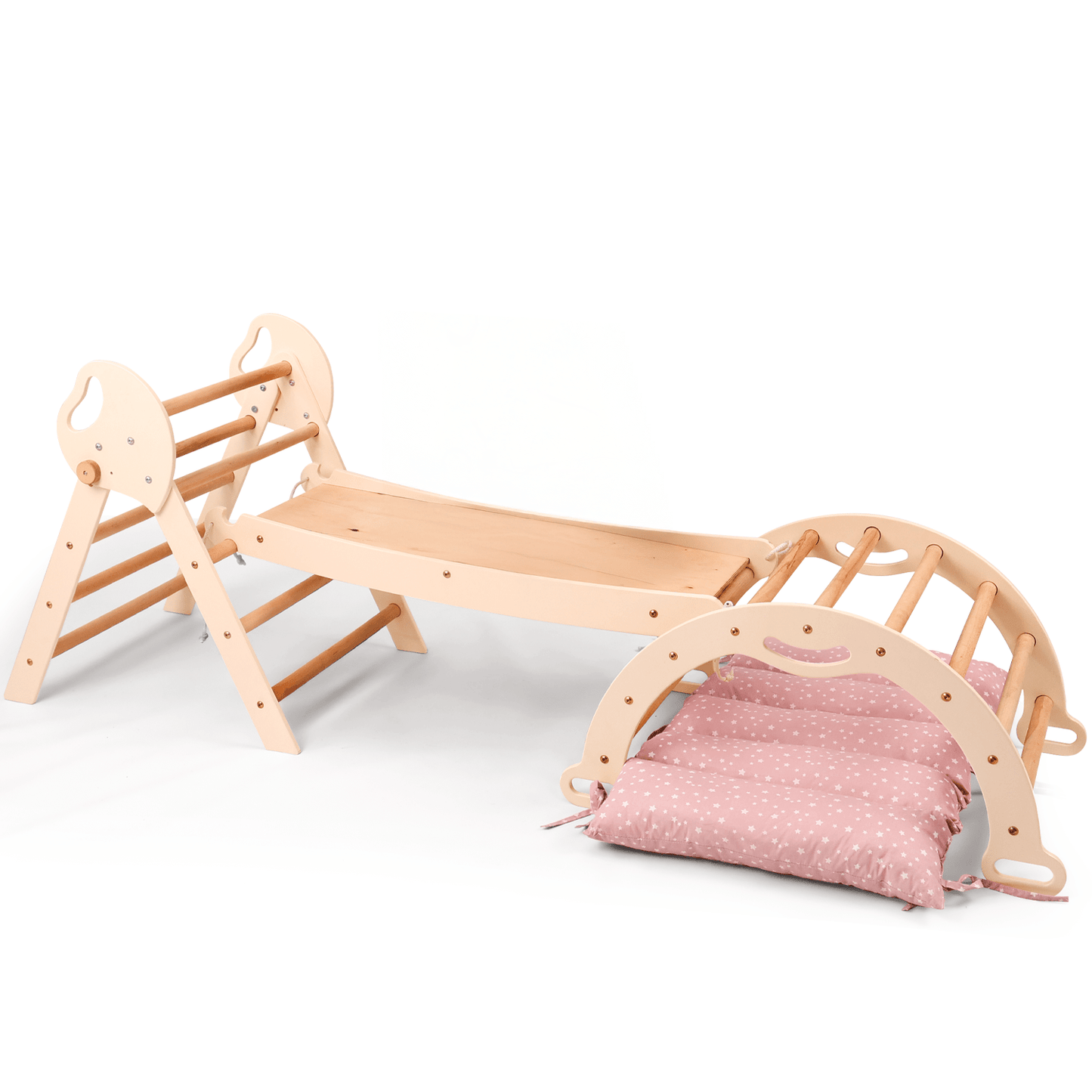 Montessori 4in1 Kletterdreieck für Babys: Pikler-Dreieck, Kletterbogen, Rutschbrett und Kissen für Kleinkinder (1–3 Jahre)