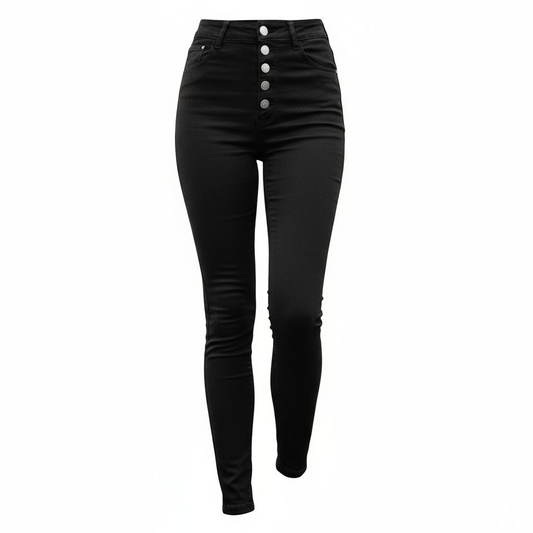 LOCCA Skinny High Waist Jeans mit Knöpfen in schwarz