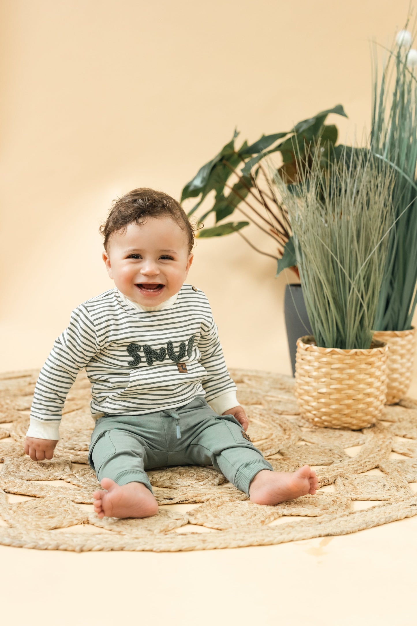 ALTAN Langarmshirt in creme mit grünen Streifen