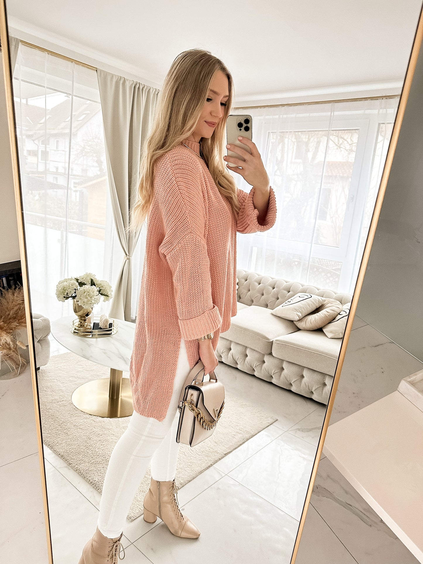 ZOELLA Long Pullover mit Seiten-Schlitz in peach