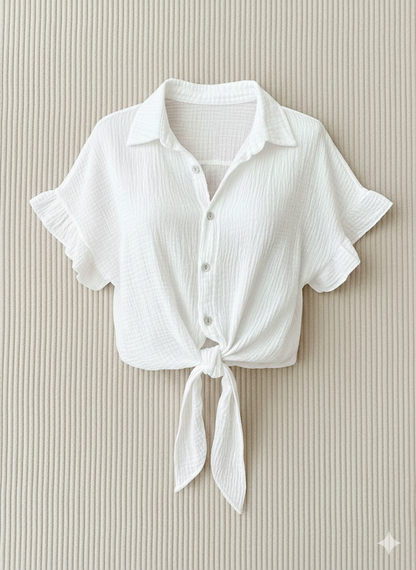 ALIYA Musselin Bluse mit Schleifenband in weiß