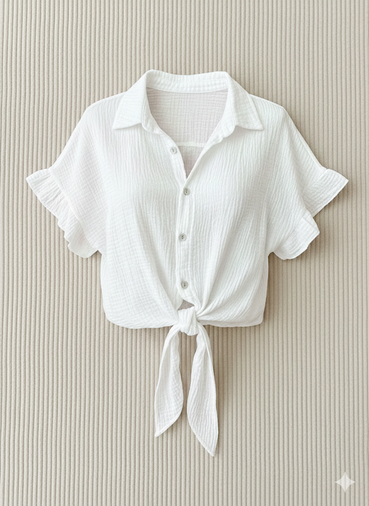 ALIYA Musselin Bluse mit Schleifenband in weiß