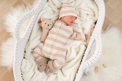 LIMA Strampler mit Mütze als Set in weiß und beigen Streifen - ALBAY