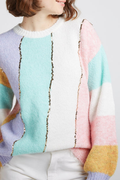 LOLLIPOP Pastellfarbener Paillettenpullover aus recycelten Materialien