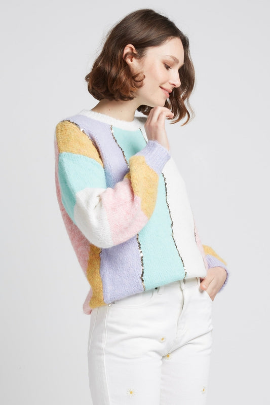 LOLLIPOP Pastellfarbener Paillettenpullover aus recycelten Materialien