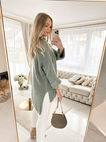 ZOELLA Long Pullover mit Seiten-Schlitz in khaki