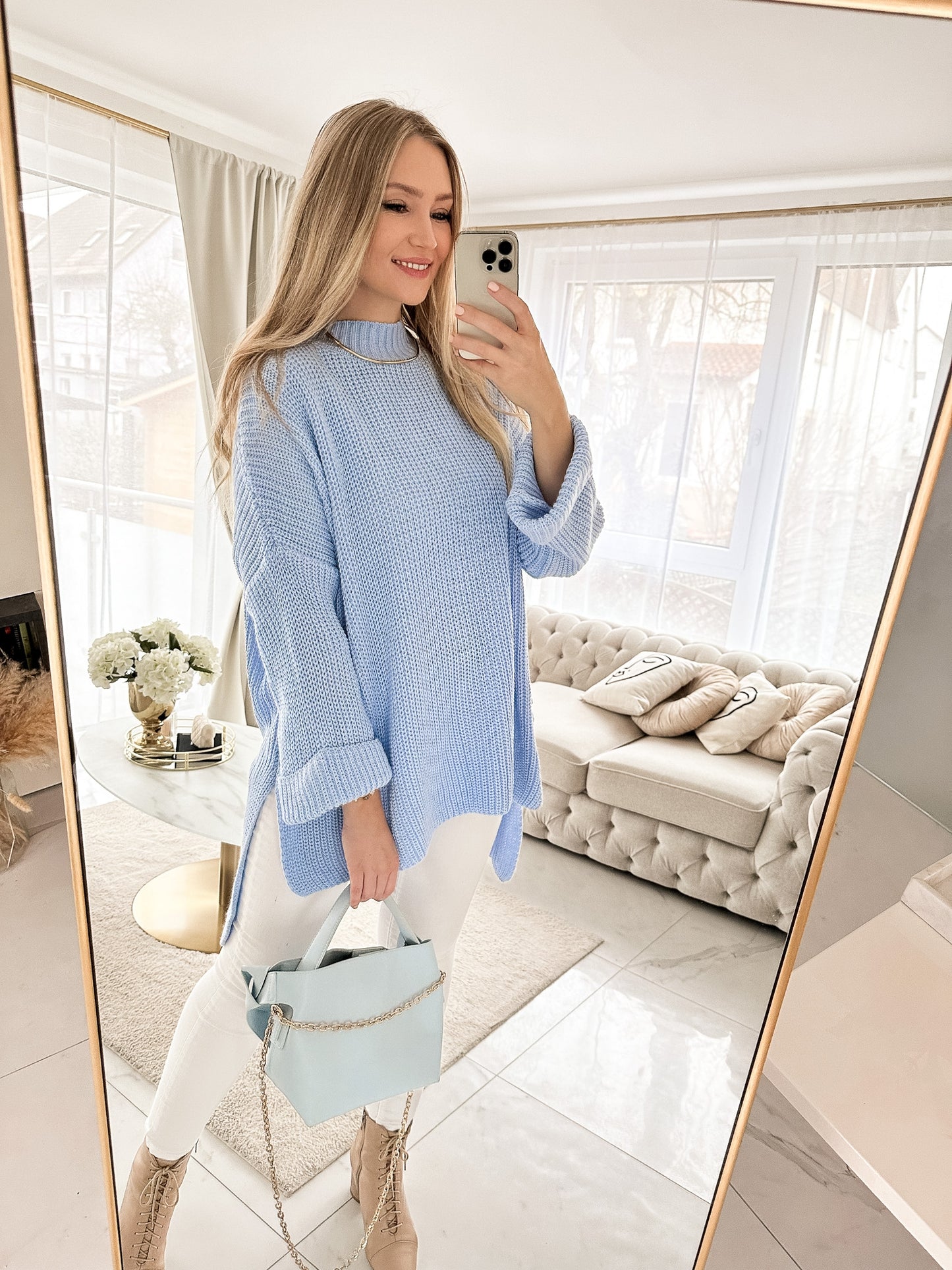 ZOELLA Long Pullover mit Seiten-Schlitz in hellblau