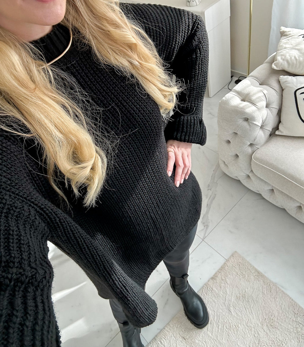 ZOELLA Long Pullover mit Seiten-Schlitz in schwarz