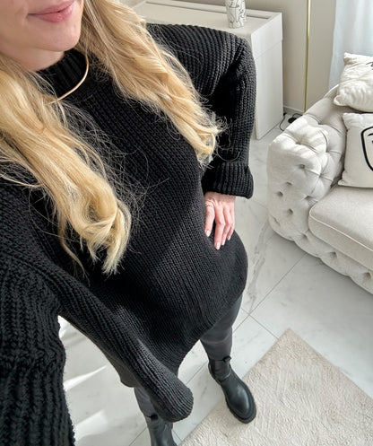 ZOELLA Long Pullover mit Seiten-Schlitz in schwarz