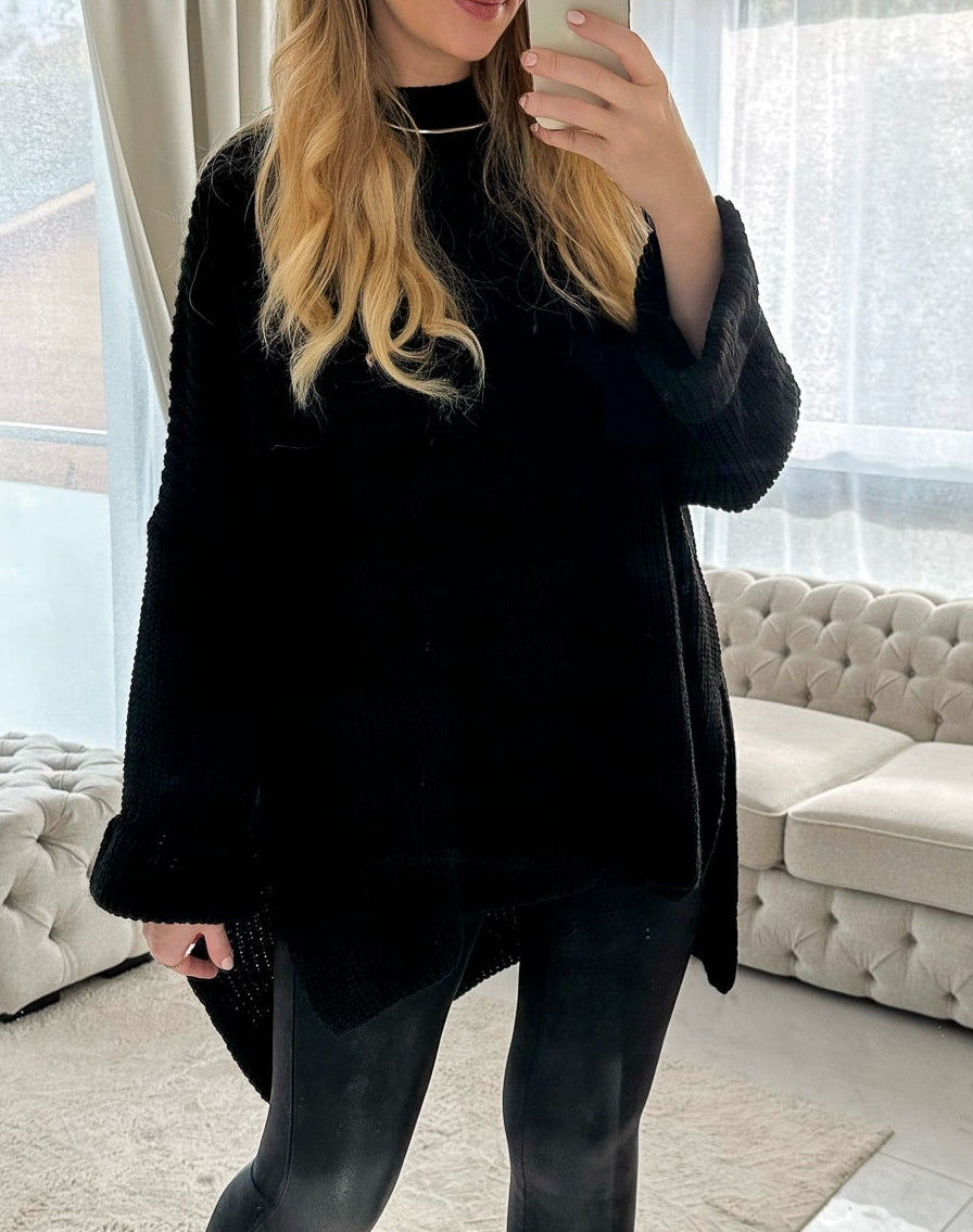 ZOELLA Long Pullover mit Seiten-Schlitz in schwarz