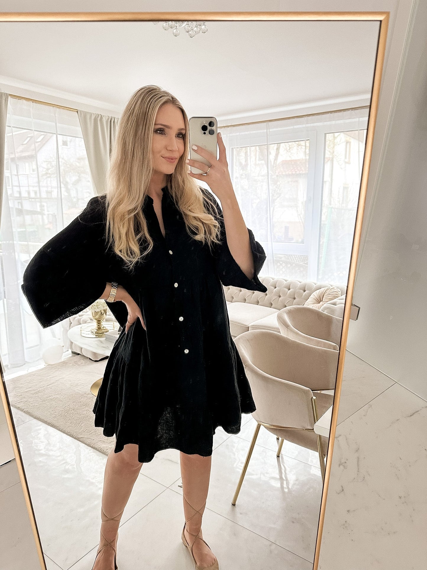 ALIYA Musselin Kleid in schwarz