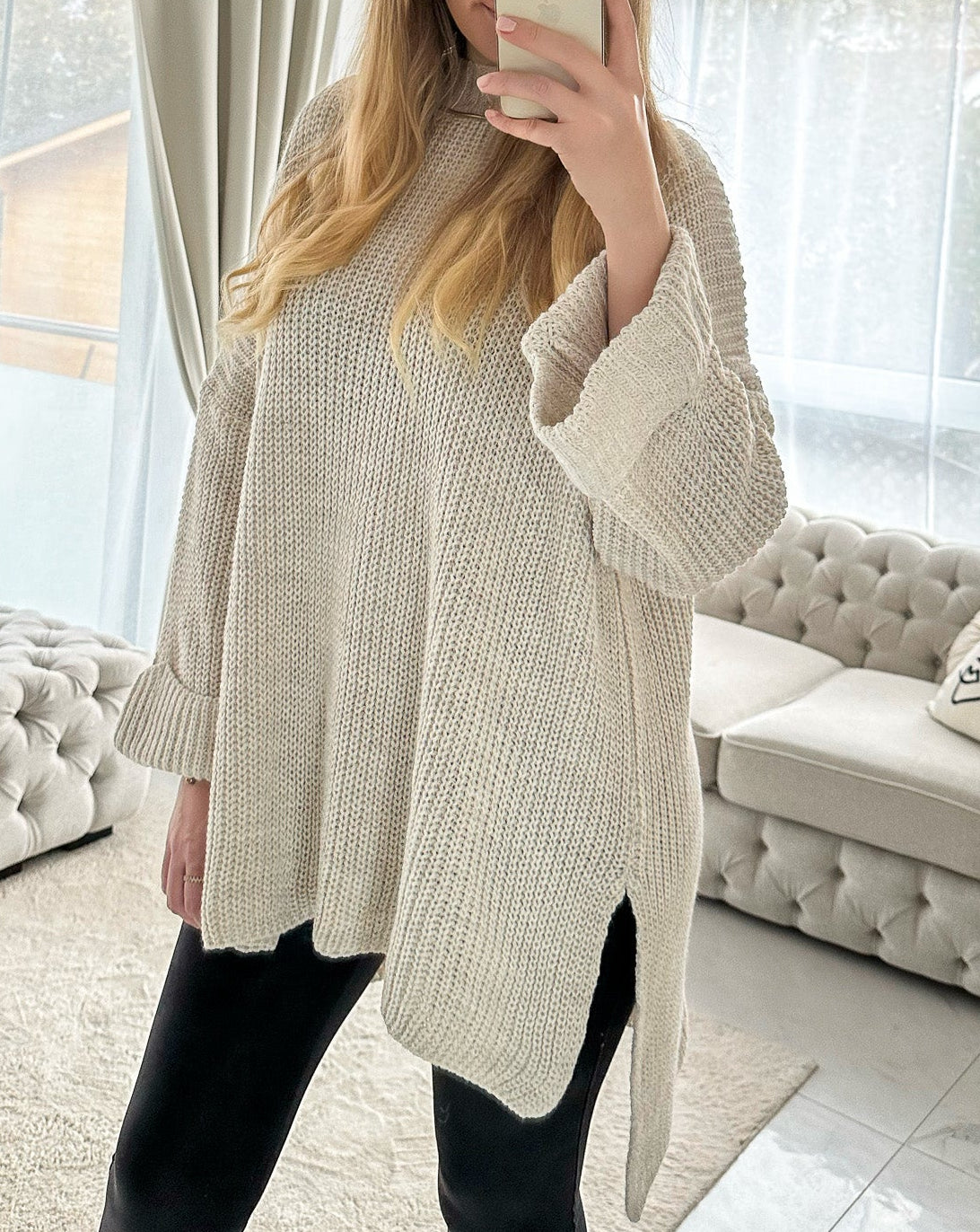 ZOELLA Long Pullover mit Seiten-Schlitz in creme