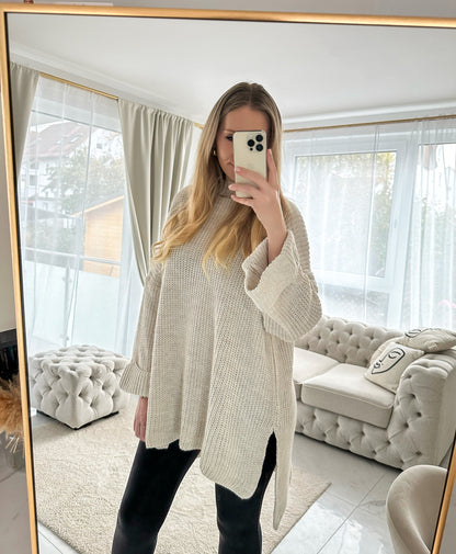 ZOELLA Long Pullover mit Seiten-Schlitz in creme