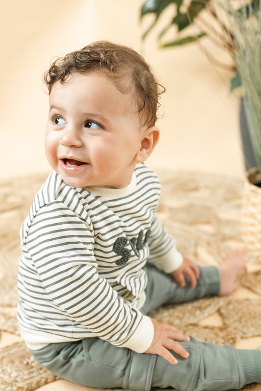ALTAN Langarmshirt in creme mit grünen Streifen - ALBAY