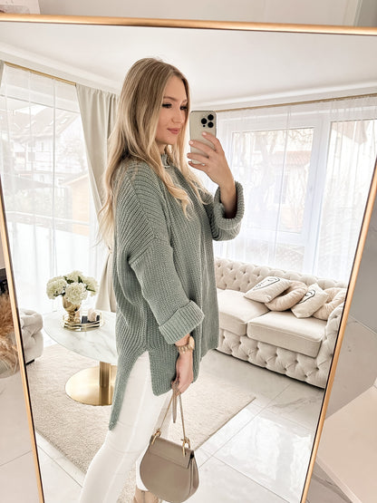 ZOELLA Long Pullover mit Seiten-Schlitz in khaki