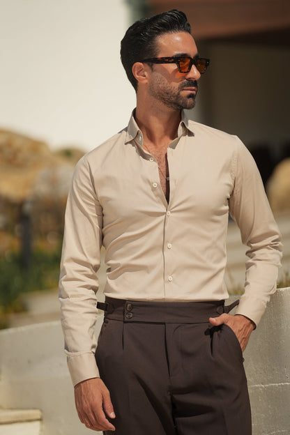 BEYO Elastisches Slim Fit Hemd in beige