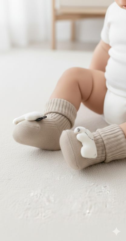 ELEFANT Baby Socken in dunkelbeige-creme