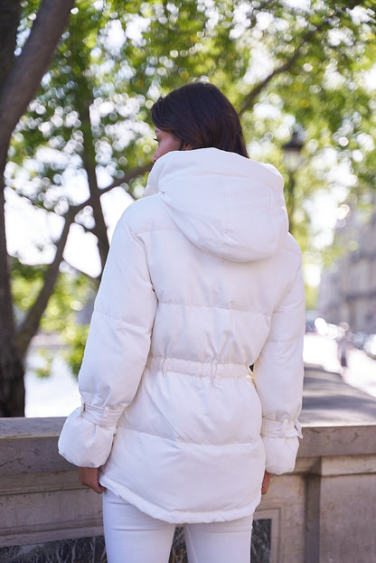 LEA kurze Oversize-Parka Jacke mit Kapuze in weiß