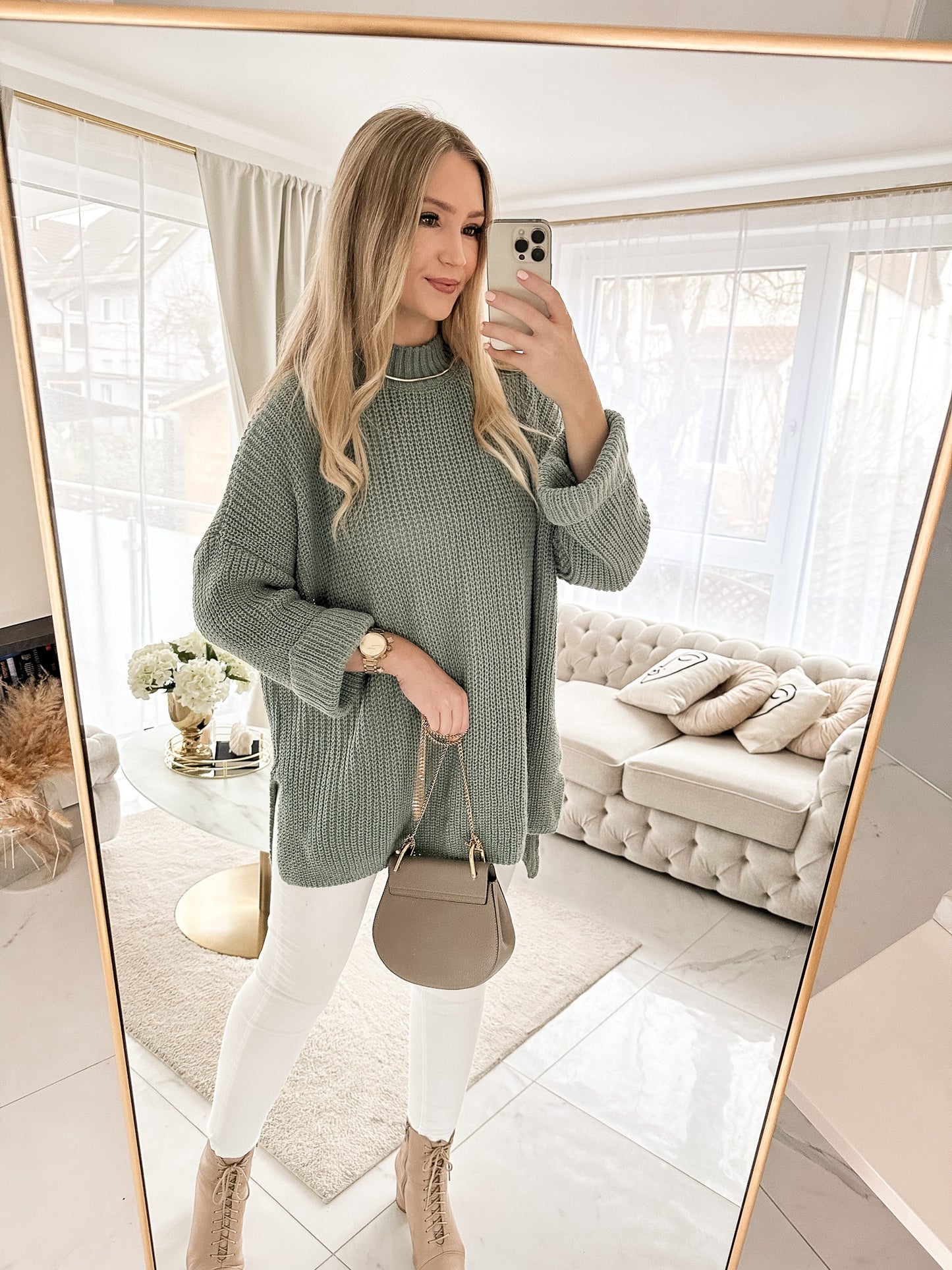 ZOELLA Long Pullover mit Seiten-Schlitz in khaki